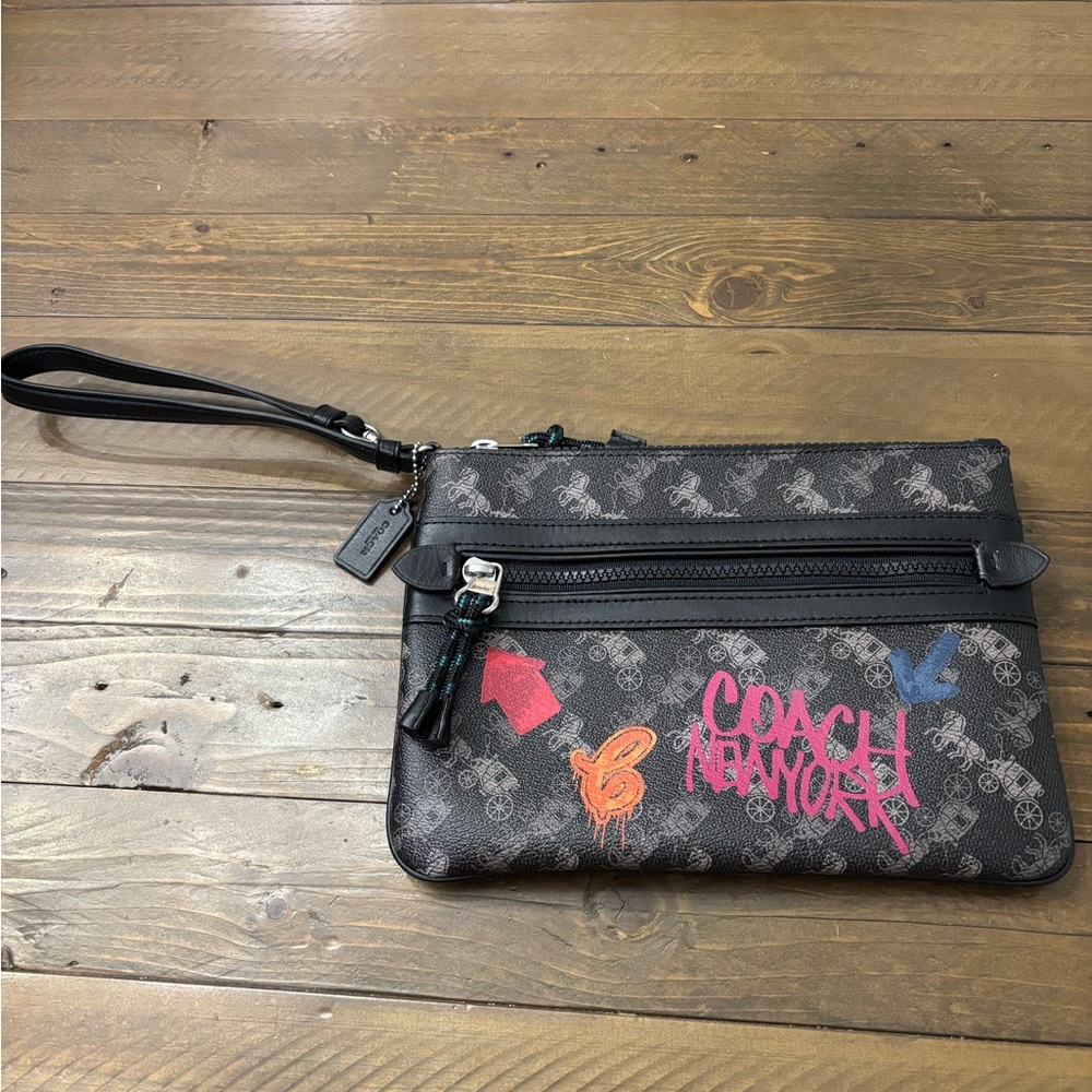 Coach Gallery Wristlet in the Horse and Carriage Print with Graffiti